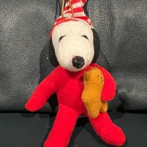 Snoopy in pajamas red with bear toy 4”